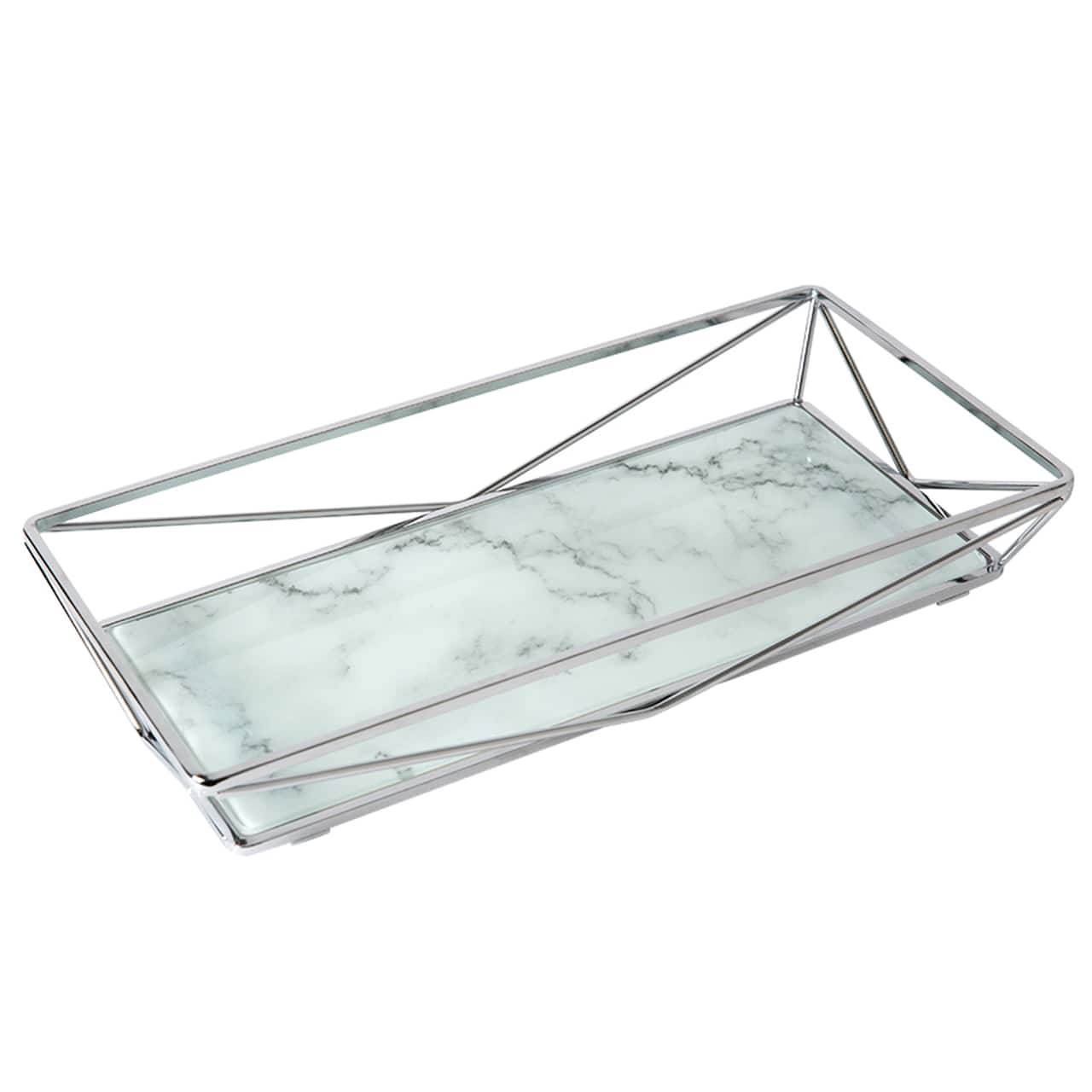 Home Details 15.7" Chrome Marble Agate Geometric Vanity Tray